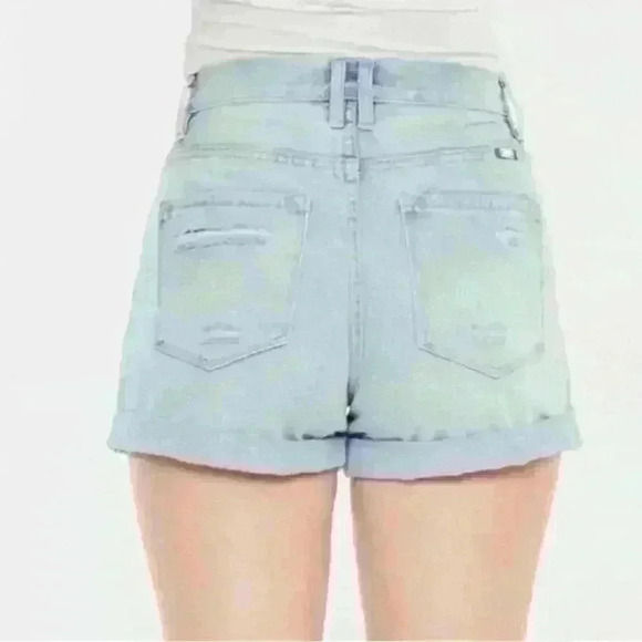 kancan Daisy Light Washed Denim Distressed Roll Up Shorts Size Large - Picture 3 of 5